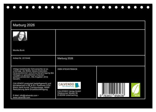 Produktbild: Marburg 2026 (Tischkalender 2026 DIN A5 quer), CALVENDO Monatskalender