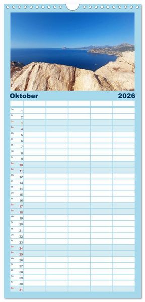 Produktbild: Familienplaner 2026 - Costa Blanca. Schroffe Felsen und schillerndes Mittelmeer mit 5 Spalten (Wandkalender, 21 x 45 cm) CALVENDO
