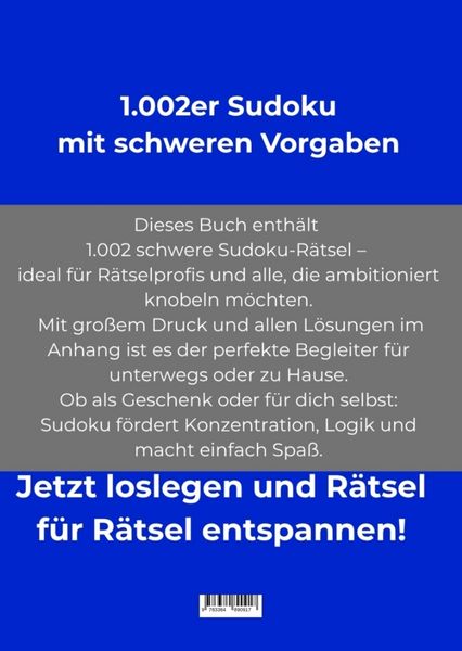 Produktbild: 1.002er Sudoku schwer