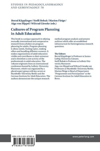 Produktbild: Cultures of Program Planning in Adult Education