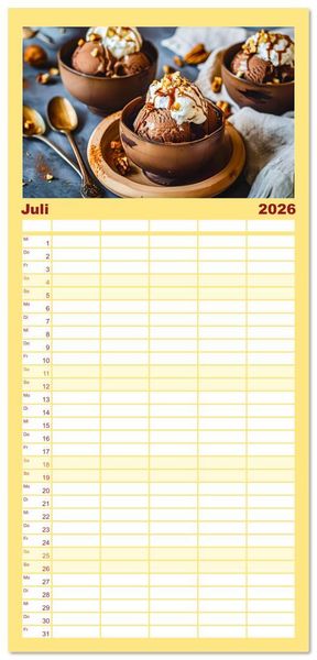 Produktbild: Familienplaner 2026 - Alles Schokolade oder was?! - Hei&szlig;e und kalte Gaumenfreuden aus Schokolade mit 5 Spalten (Wandkalender, 21 x 45 cm) CALVENDO