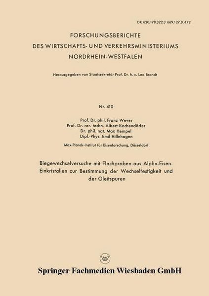 Produktbild: Biegewechselversuche mit Flachproben aus Alpha-Eisen-Einkristallen zur Bestimmung der Wechselfestigkeit und der Gleitspuren