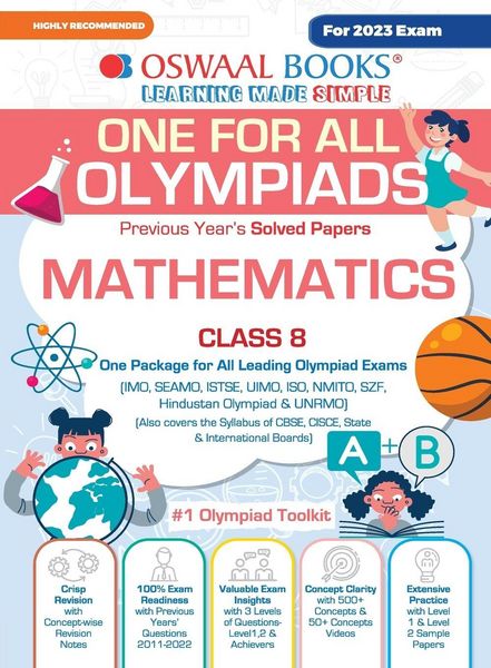 Produktbild: Oswaal One For All Olympiad Previous Years' Solved Papers, Class-8 Mathematics Book (For 2023 Exam)