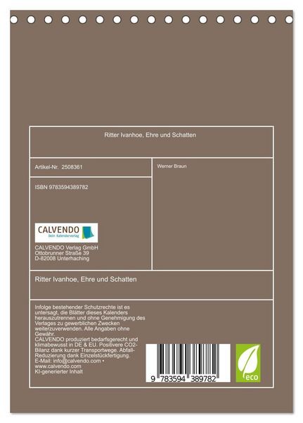 Produktbild: Ritter Ivanhoe, Ehre und Schatten (Tischkalender 2027 DIN A5 hoch), CALVENDO Monatskalender