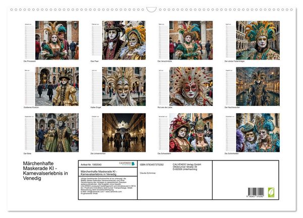 Produktbild: M&auml;rchenhafte Maskerade KI - Karnevalserlebnis in Venedig (Wandkalender 2026 DIN A2 quer), CALVENDO Monatskalender
