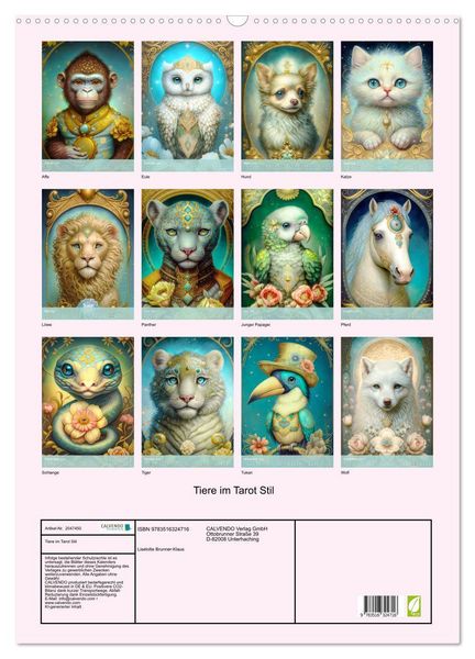 Produktbild: Tiere im Tarot Stil (Wandkalender 2026 DIN A2 hoch), CALVENDO Monatskalender