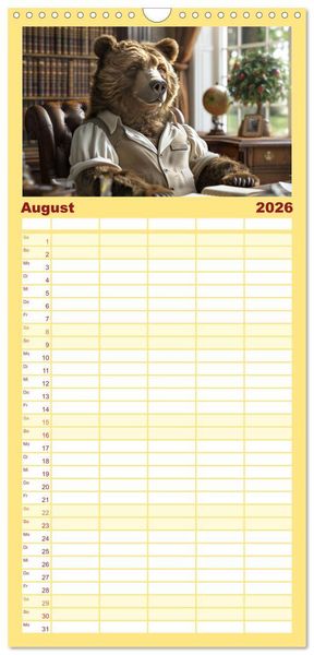 Produktbild: Familienplaner 2026 - B&auml;ren im B&uuml;ro mit 5 Spalten (Wandkalender, 21 x 45 cm) CALVENDO
