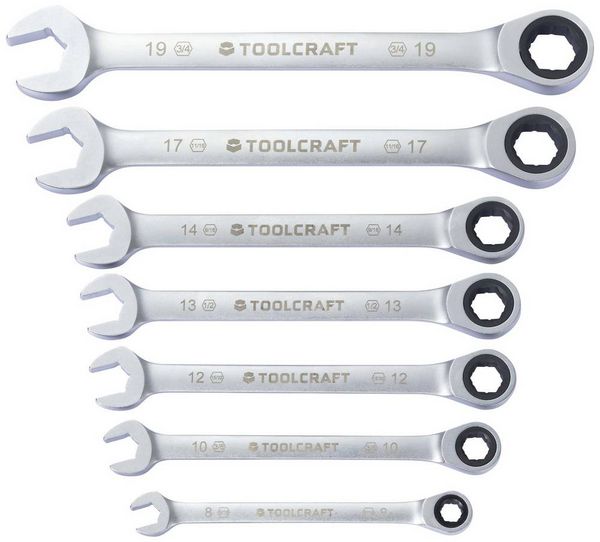 Produktbild: TOOLCRAFT TO-9626412 Ratschen-Einringschl&uuml;ssel-Satz 7teilig Schl&uuml;sselweite (Metrisch) 8 - 19 mm DIN 3113