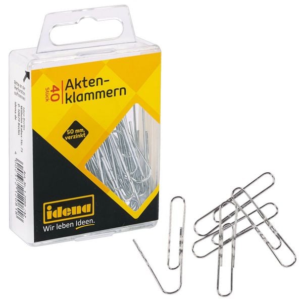 Produktbild: Idena Aktenklammern aus Metall verzinkt silber 40 St&uuml;ck H&auml;ngebox
