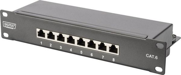 Produktbild: Digitus DN-91608S 8 Port Netzwerk-Patchpanel 254mm (10") CAT 6 1 HE Best&uuml;ckt
