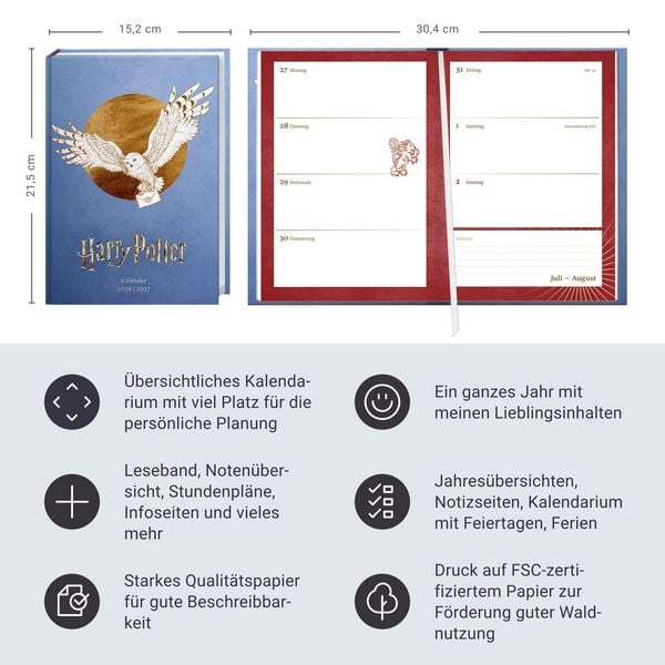 Produktbild: Harry Potter 17-Monats-Kalenderbuch A5 Hedwig 2027 - 17 Monate. Von August 2026 bis Dezember 2027