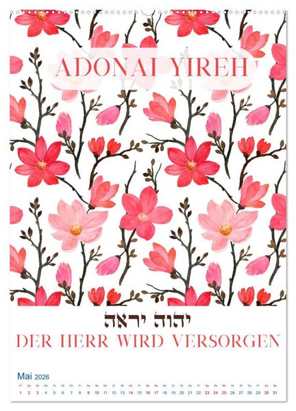 Produktbild: Hebr&auml;ische Namen Gottes aus der Torah (Wandkalender 2026 DIN A2 hoch), CALVENDO Monatskalender