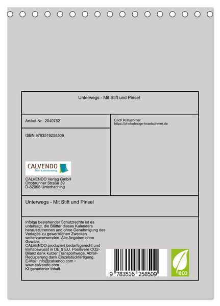 Produktbild: Unterwegs - Mit Stift und Pinsel (Tischkalender 2026 DIN A5 hoch), CALVENDO Monatskalender