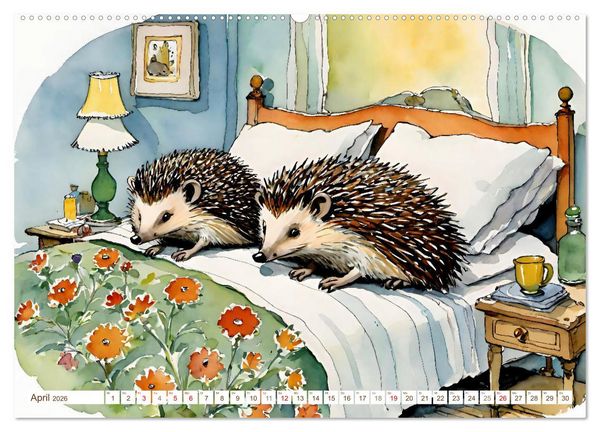 Produktbild: Bei Familie Igel (hochwertiger Premium Wandkalender 2026 DIN A2 quer), Kunstdruck in Hochglanz