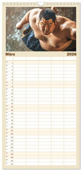 Produktbild: Familienplaner 2026 - Sumo - Japans schwere Ringer mit 5 Spalten (Wandkalender, 21 x 45 cm) CALVENDO