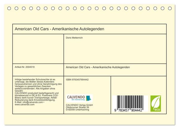 Produktbild: American Old Cars - Amerikanische Autolegenden (Tischkalender 2026 DIN A5 quer), CALVENDO Monatskalender