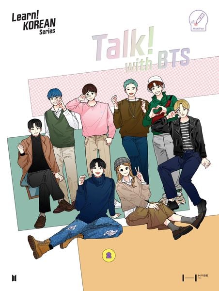 Produktbild: Talk! With BTS (Global edition) | 2-Book Set (without Motipen) | Korean Learning for Basic Learners | Korean Keyboard Stickers