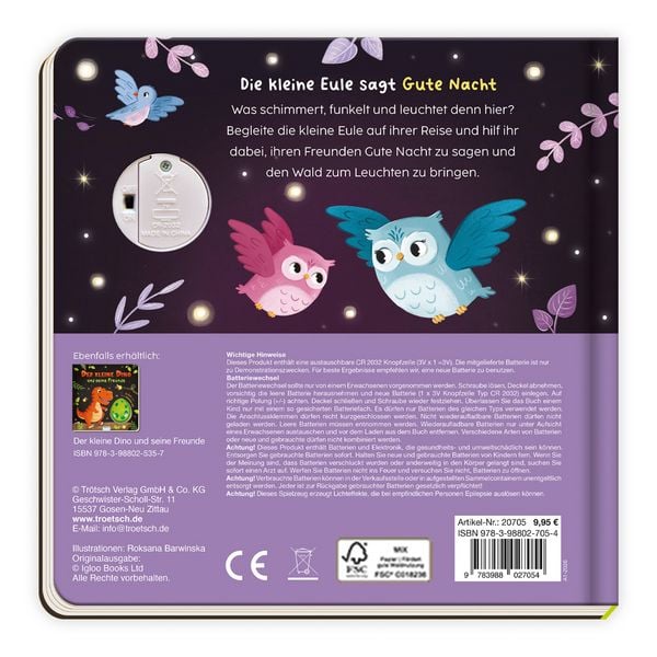Produktbild: TR&Ouml;TSCH - Pappenbuch Leuchtbuch Die kleine Eule sagt Gute Nacht