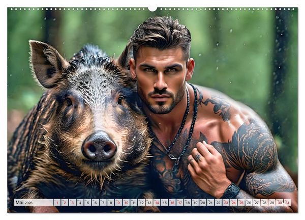 Produktbild: Naturburschen im Wald - Muskeln, Tattoos und Waldbewohner (Wandkalender 2026 DIN A2 quer), CALVENDO Monatskalender