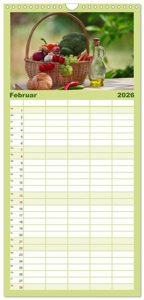 Produktbild: Familienplaner 2026 - Nat&uuml;rlich Vegan - frische gesunde K&ouml;stlichkeiten mit 5 Spalten (Wandkalender, 21 x 45 cm) CALVENDO