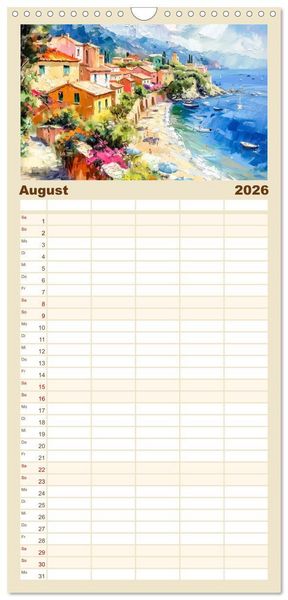 Produktbild: Familienplaner 2026 - Mediterrane Landschaften mit 5 Spalten (Wandkalender, 21 x 45 cm) CALVENDO