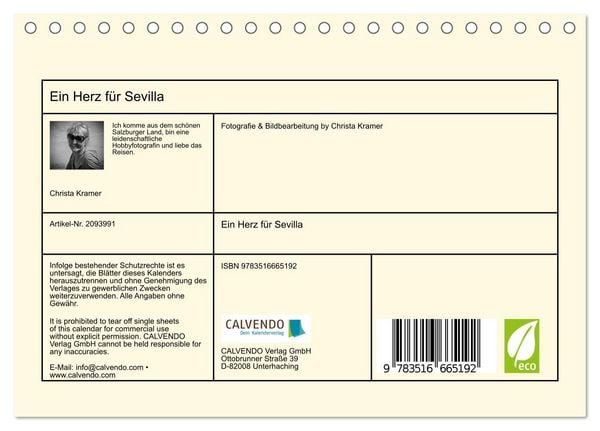 Produktbild: Ein Herz f&uuml;r Sevilla (Tischkalender 2026 DIN A5 quer), CALVENDO Monatskalender