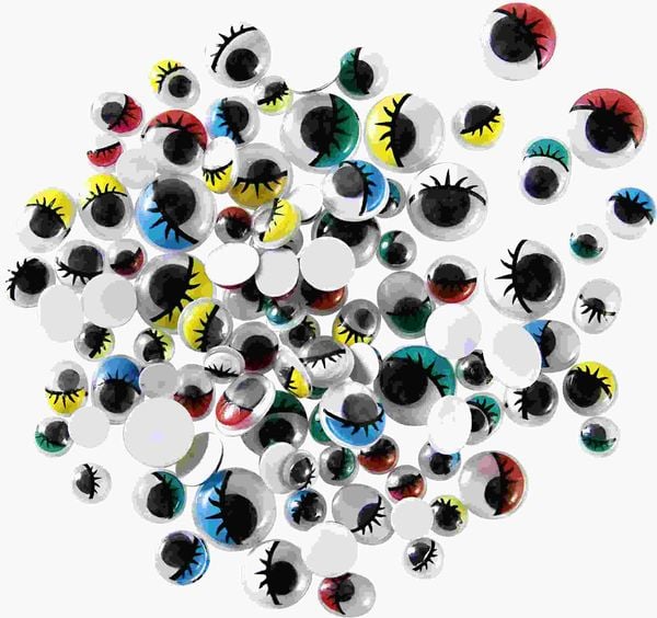 Produktbild: Folia Wackelaugen mit Wimpern, nicht selbstklebend, 6 Gr&ouml;&szlig;en, 100 St&uuml;ck, farbig sortiert