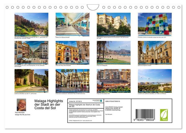 Produktbild: Malaga Highlights der Stadt an der Costa del Sol (Wandkalender 2026 DIN A4 quer), CALVENDO Monatskalender
