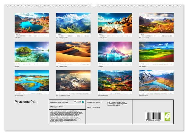 Produktbild: Paysages r&ecirc;v&eacute;s (Calendrier mural 2026 DIN A2 vertical) calendrier de bureau