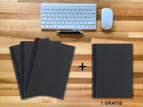 Produktbild: A 4 Notizbuch - Set, 3+1 gratis, Luxury 80 Seiten SCHWARZ ONYX GLITTER-OPTIK, kariert 10x10mm