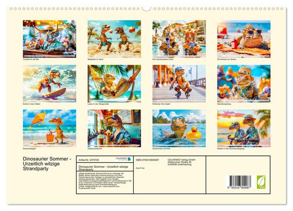 Produktbild: Dinosaurier Sommer - Urzeitlich witzige Strandparty (hochwertiger Premium Wandkalender 2026 DIN A2 quer), Kunstdruck in Hochglanz