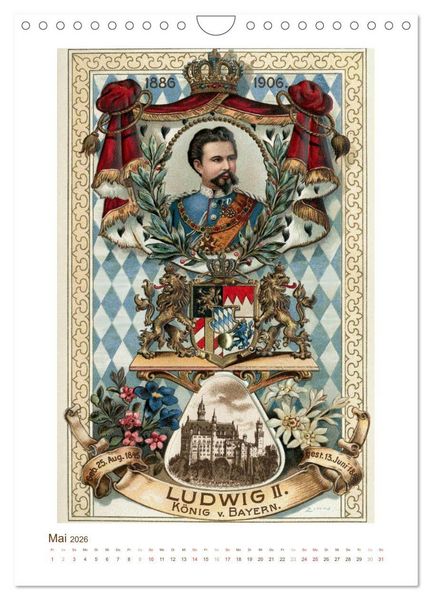 Produktbild: Ludwig II. von Bayern: Historische Illustrationen und Stiche (Wandkalender 2026 DIN A4 hoch), CALVENDO Monatskalender
