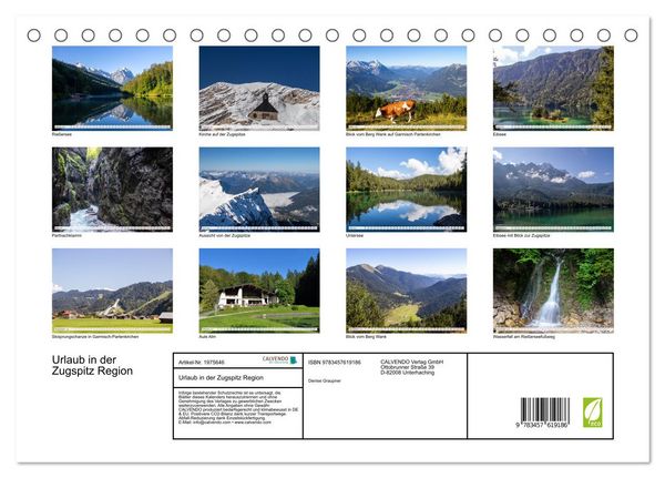 Produktbild: Urlaub in der Zugspitz Region (Tischkalender 2026 DIN A5 quer), CALVENDO Monatskalender