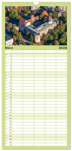 Produktbild: Familienplaner 2026 - Halle an der Saale von oben mit 5 Spalten (Wandkalender, 21 x 45 cm) CALVENDO