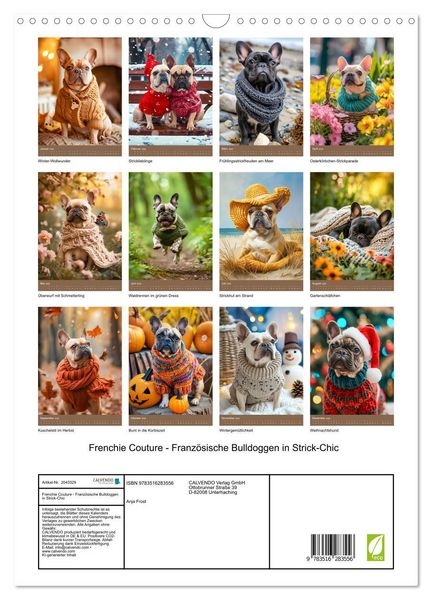 Produktbild: Frenchie Couture - Franz&ouml;sische Bulldoggen in Strick-Chic (Wandkalender 2026 DIN A3 hoch), CALVENDO Monatskalender