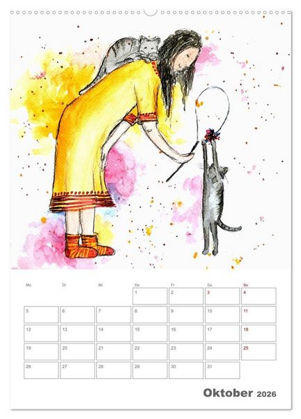 Produktbild: Meine zwei Samtpf&ouml;tchen und Ich - Bezaubernde Aquarelle einer gro&szlig;e Liebe (Wandkalender 2026 DIN A2 hoch), CALVENDO Monatskalender