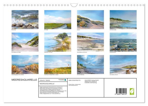 Produktbild: MEERESAQUARELLE (Wandkalender 2026 DIN A3 quer), CALVENDO Monatskalender