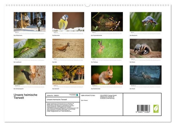 Produktbild: Unsere heimische Tierwelt (hochwertiger Premium Wandkalender 2026 DIN A2 quer), Kunstdruck in Hochglanz