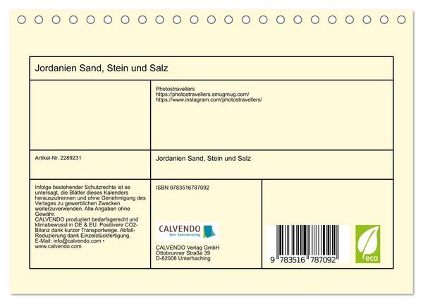Produktbild: Jordanien Sand, Stein und Salz (Tischkalender 2027 DIN A5 quer), CALVENDO Monatskalender