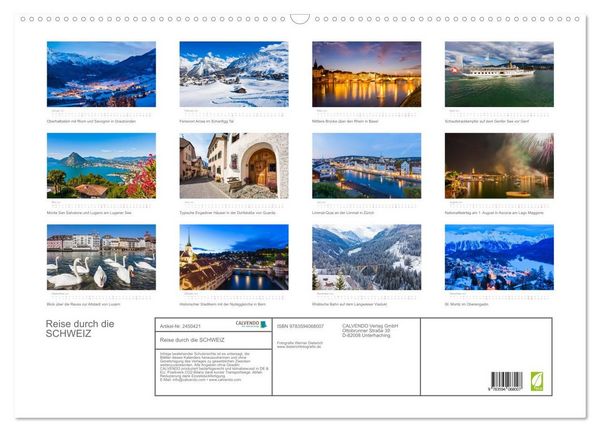 Produktbild: Reise durch die SCHWEIZ (Wandkalender 2027 DIN A2 quer), CALVENDO Monatskalender