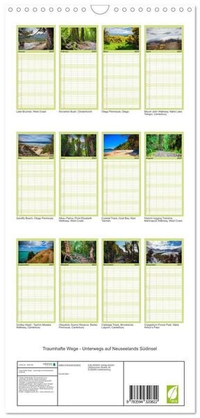 Produktbild: Familienplaner 2027 - Traumhafte Wege - Unterwegs auf Neuseelands S&uuml;dinsel mit 5 Spalten (Wandkalender, 21 x 45 cm) CALVENDO