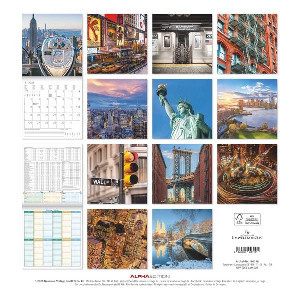 Produktbild: New York 2026 - Broschürenkalender 30x30 cm (30x60 geöffnet) - Kalender mit Platz für Notizen - Bildkalender - Wandplaner - Wandkalender