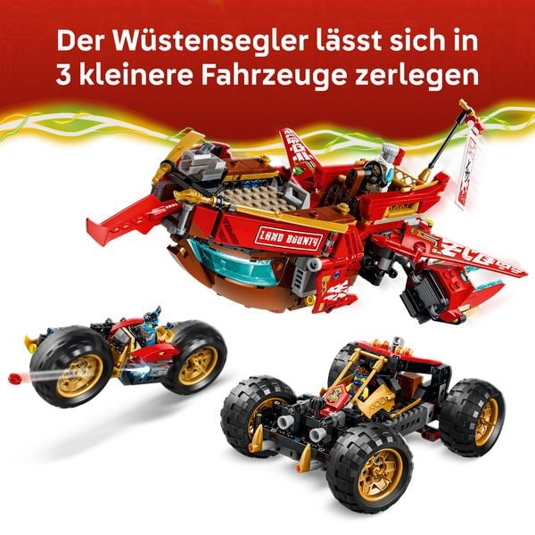 Produktbild: LEGO NINJAGO 71869 W&uuml;stensegler, Spielzeug-LKW f&uuml;r Kinder, 3 Fahrzeuge und 6 Minifiguren