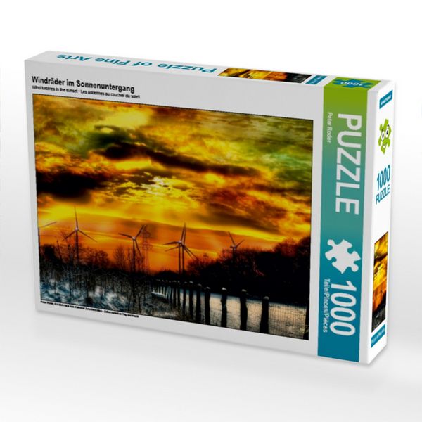 CALVENDO Puzzle Windräder im Sonnenuntergang | 1000 Teile Lege-Größe 64 × 48 cm Foto-Puzzle für glückliche Stunden