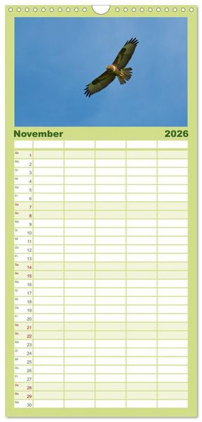 Produktbild: Familienplaner 2026 - Heimische V&ouml;gel mit 5 Spalten (Wandkalender, 21 x 45 cm) CALVENDO