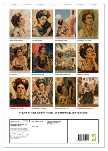 Produktbild: Freude im Haar. Leid im Herzen. Eine Hommage an Frida Kahlo (hochwertiger Premium Wandkalender 2027 DIN A2 hoch), Kunstdruck in Hochglanz