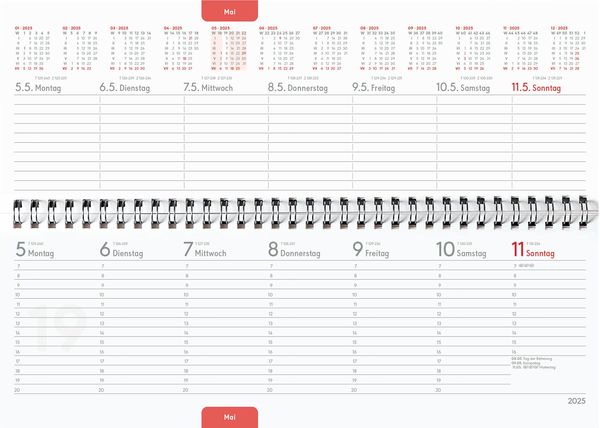 Tisch-Querkalender Papyrus Blau 2025 - Büro-Planer 29,7x10,5 cm - Tisch 