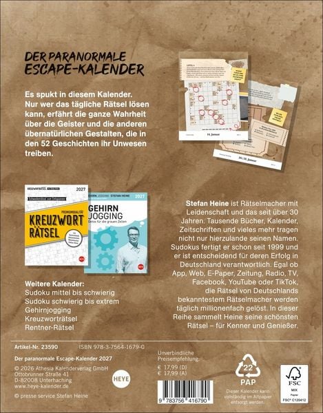 Produktbild: Stefan Heine Der paranormale Escape-Kalender 2027