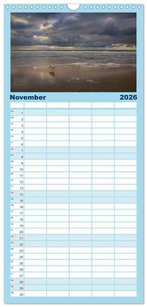 Produktbild: Familienplaner 2026 - Langeoog &ndash; Ein Herbst auf der Insel des Lebens mit 5 Spalten (Wandkalender, 21 x 45 cm) CALVENDO