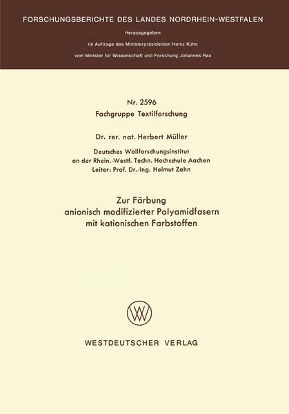 Produktbild: Zur F&auml;rbung anionisch modifizierter Polyamidfasern mit kationischen Farbstoffen